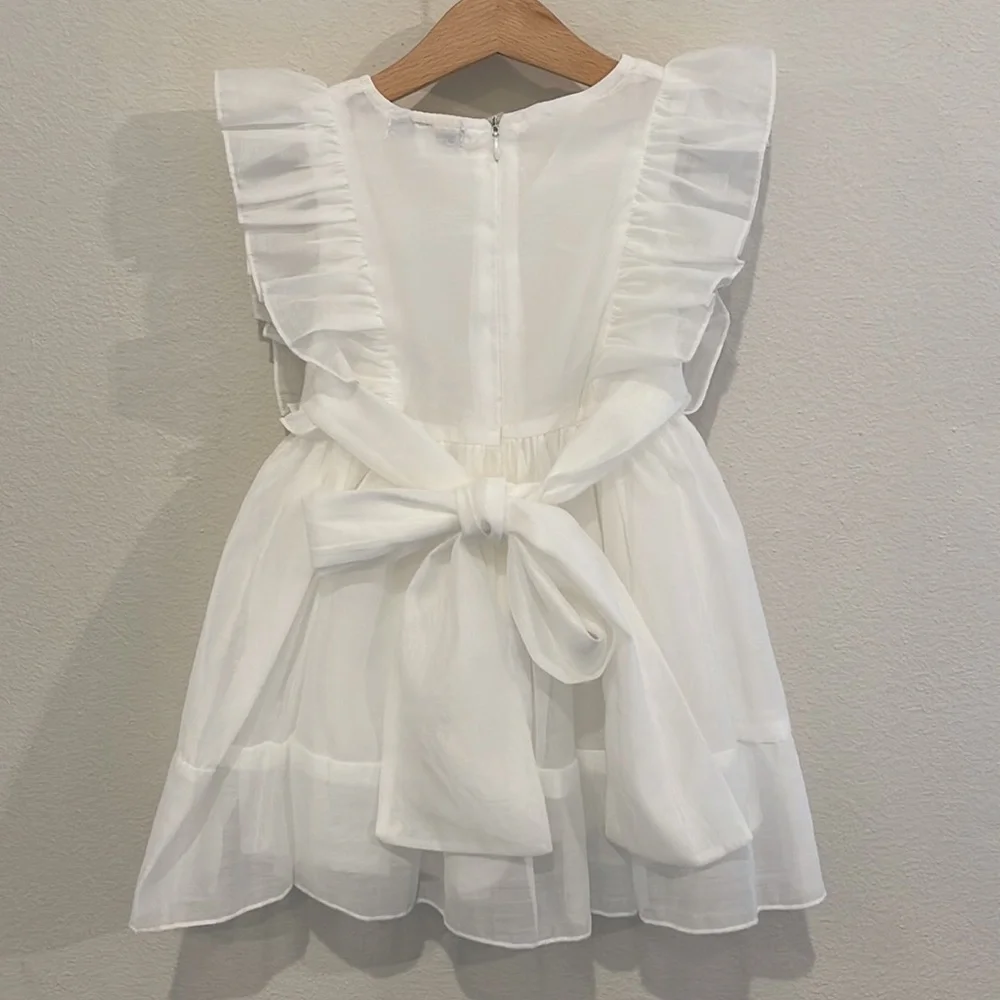 White Ruffle Sleeve Formal Dress for Girls